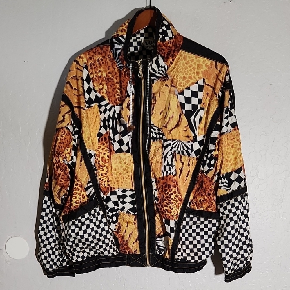 VOS SportsVintage Amimal Print Checkerd Wind Breaker Jacket